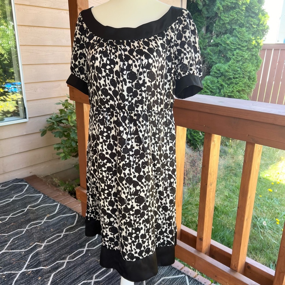 Zara Basic Black & White Printed Silk & Polyester Dress size large